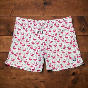 Tom & Teddy Mens Pink Flamingo‎ Swim Trunks 8" XL Board Shorts Drawstring Mesh